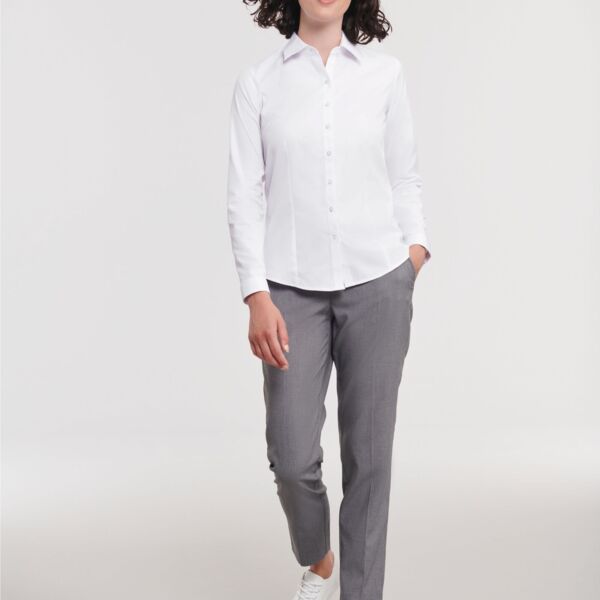 Dames lange mouw Tailored Herringbone Shirt Thumbnail